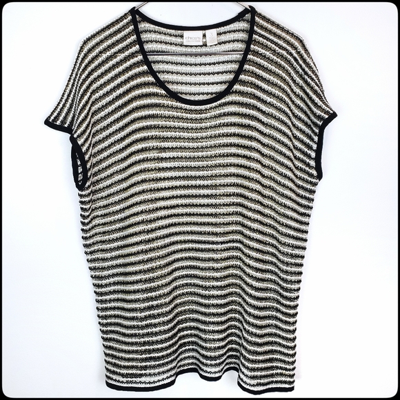 Chico's Tops - CHICO'S Women's Mesh Knit Black, Gold, White Top Size: 3